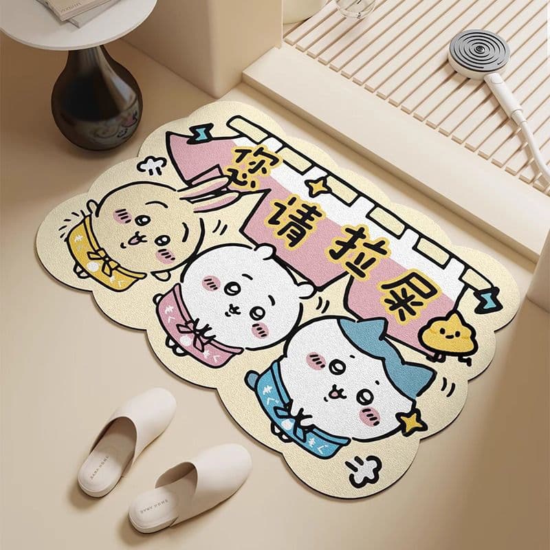 Chiikawa Bathroom Mat Diatom Mud Floor Mat Non-Slip Quick-Dry Dirt-Resistant Rug for Bathroom Entrance
