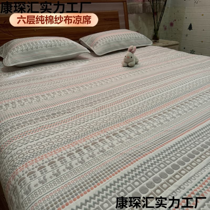 Q gauze bed sheet, six-layer pure cotton soft cooling mat, suitable for infants, students, adults, double room in air-conditioned room, non-Yazan coarse cloth three-piece set. W