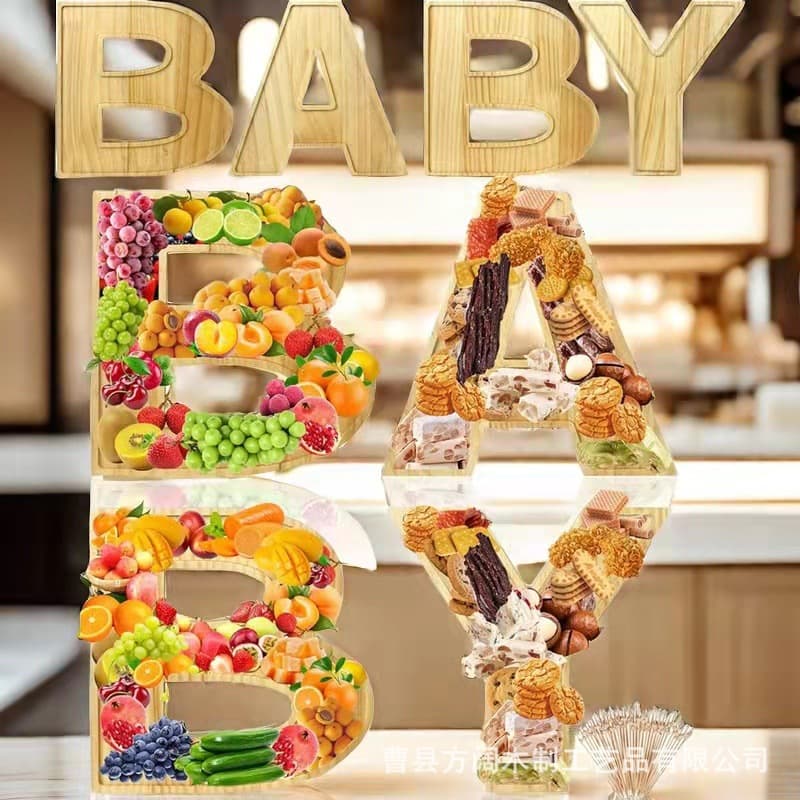 Cross-Border New Style Bamboo & Wood Letter Dinner Plate, Children's Birthday Decoration Tray, Wooden Cooked Food Dinner Plate, Fruit Food Tray