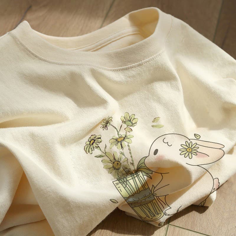 Cotton Printed Oversize Casual Short Sleeve T-Shirt for Women, Summer Loose Plus Size Ladies' and Couples' Half Sleeve Top