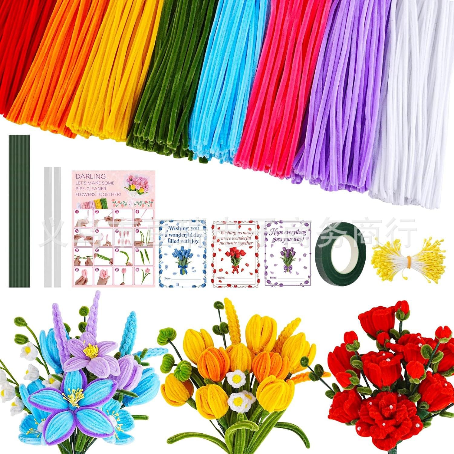 Cross-border New Hot Product Pipe Cleaners Flower Kit DIY Chenille Stems Pink Artificial Flower Decoration