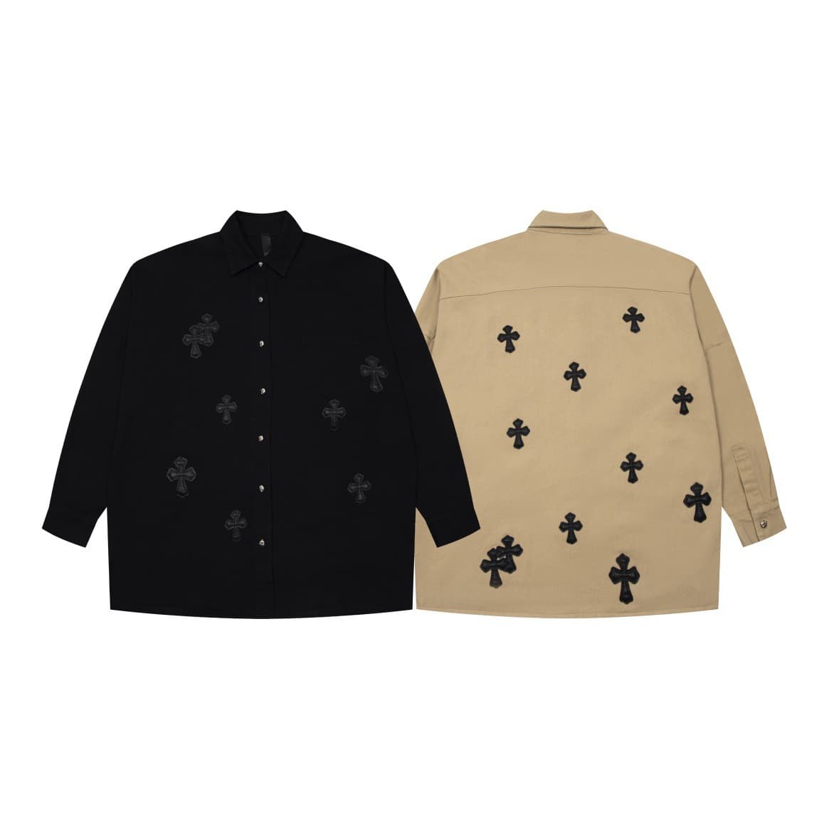 Cross-border Chrome Heart Full Leather Patch Unisex Loose Canvas Shirt Durable