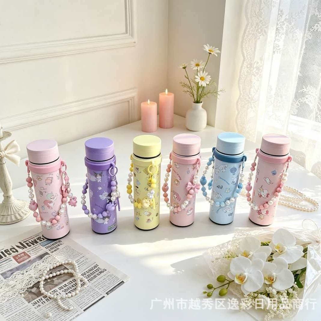 Sanrio Licensed Insulated Thermos Cup with Tea Strainer, Cute High Appearance Student Direct Drink Portable with Chain Cartoon Water Bottle