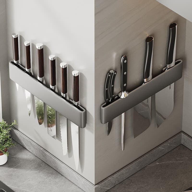 Kitchen Wall-Mounted Multi-Function Storage Rack Simple Blade Seat Carving Knife Storage Carbon Steel Material Modern Style