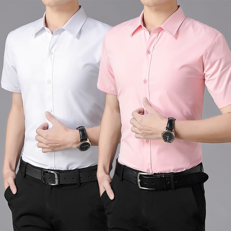 Summer Short Sleeve Men's Shirt Korean Business White Shirt Slim Fit Non-Iron Casual Long Sleeve Formal Work Uniform Trendy