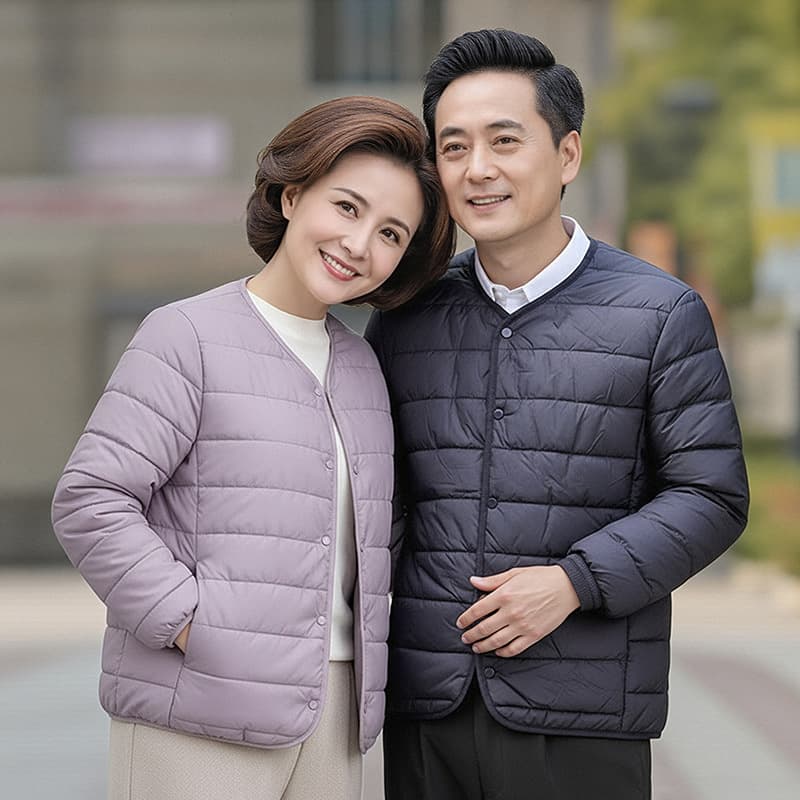 New Winter Men's Down Jacket Lightweight Round Neck Inner Liner Base Layer Thin Coat for Middle-Aged/Elderly Parents