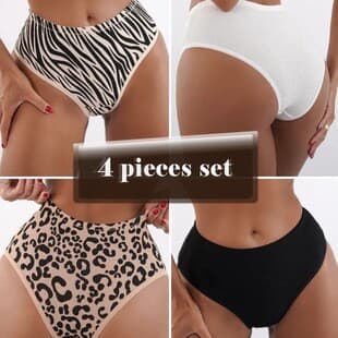 Cross-Border New Export Pure Cotton Women's Panties, Multi-Size Zebra Leopard Print Hot Selling Bikini Briefs