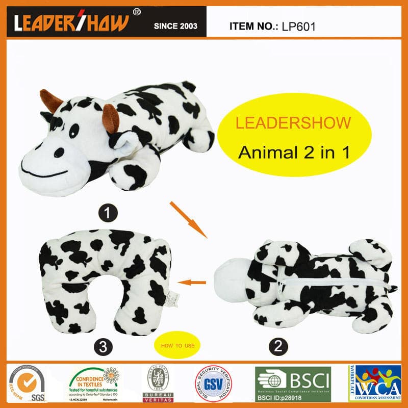 Creative U-Shaped Cartoon Cow Pillow, 2-in-1 Office Nap Pillow, Foam Bead Neck Protection Pillow, Transformable Pillow