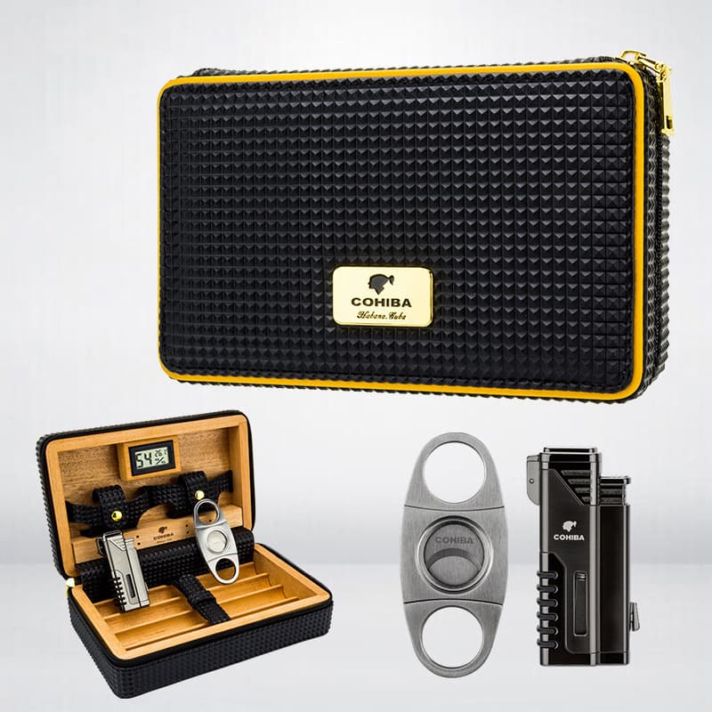 Cohiba Replica Portable Cigar Box Spanish Cedar Wood with Lighter Scissors Four-Slot Humidor