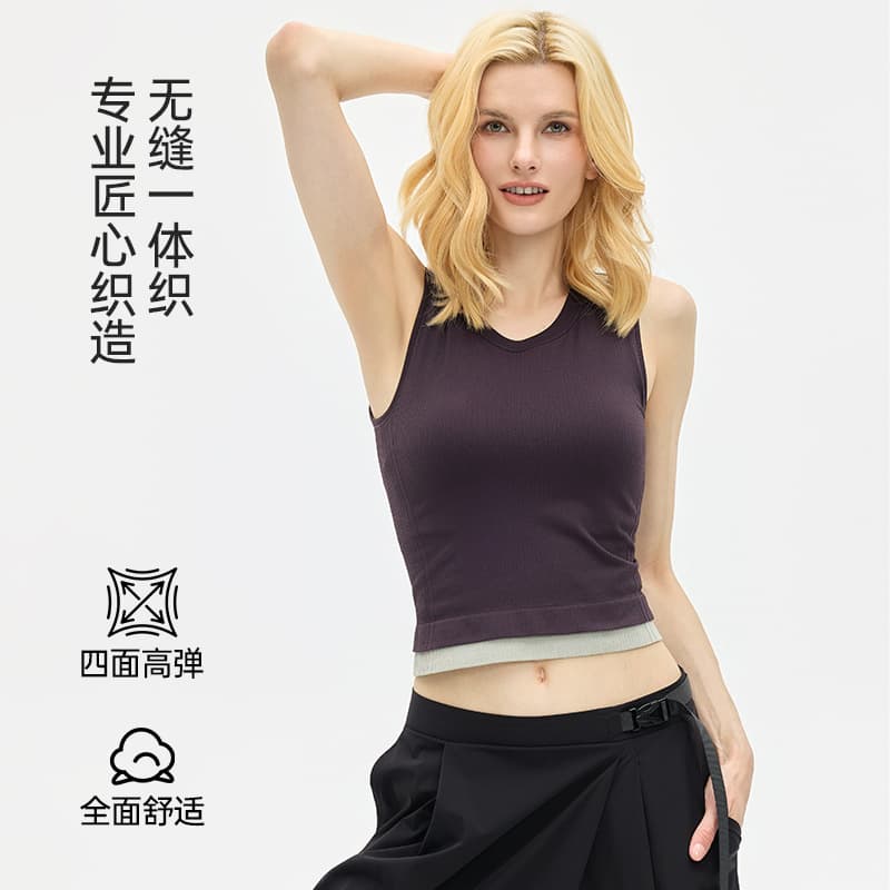Spring New Yoga Top Women Slim Fit Sports Vest Solid Color Inner Layer Fitness Running Base Shirt