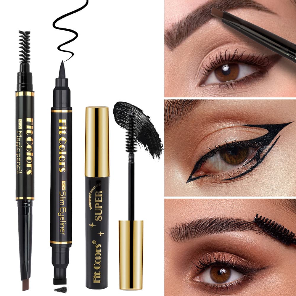 FIT COLORS Mascara Eyeliner Eyebrow Pencil 3-in-1 Set Lengthening Curling Natural Cross-border Amazon