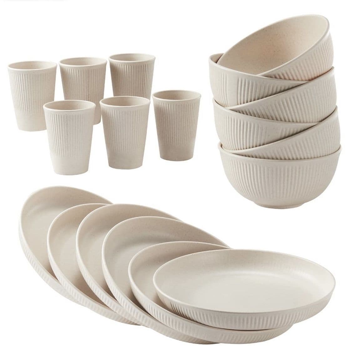 Amazon Cross-Border Source Wheat Straw Dinner Plate Salad Bowl Water Cup Household Plastic Plate Bowl Cup Tableware Set