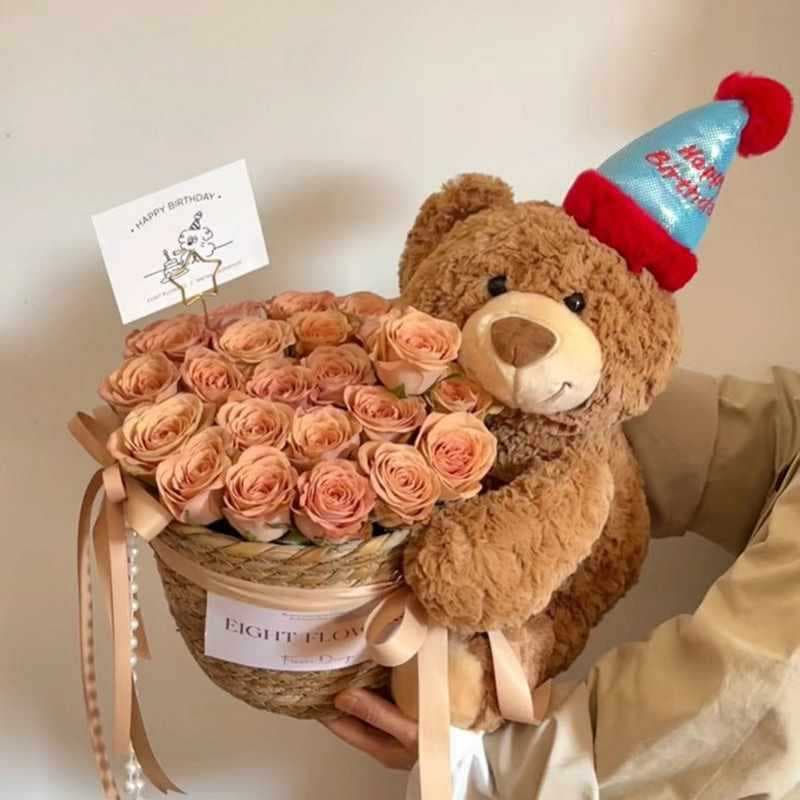 ✅Children's Day gift, eternal flower doll, bear hug, bouquet, birthday gift for girls, teddy bear hug
