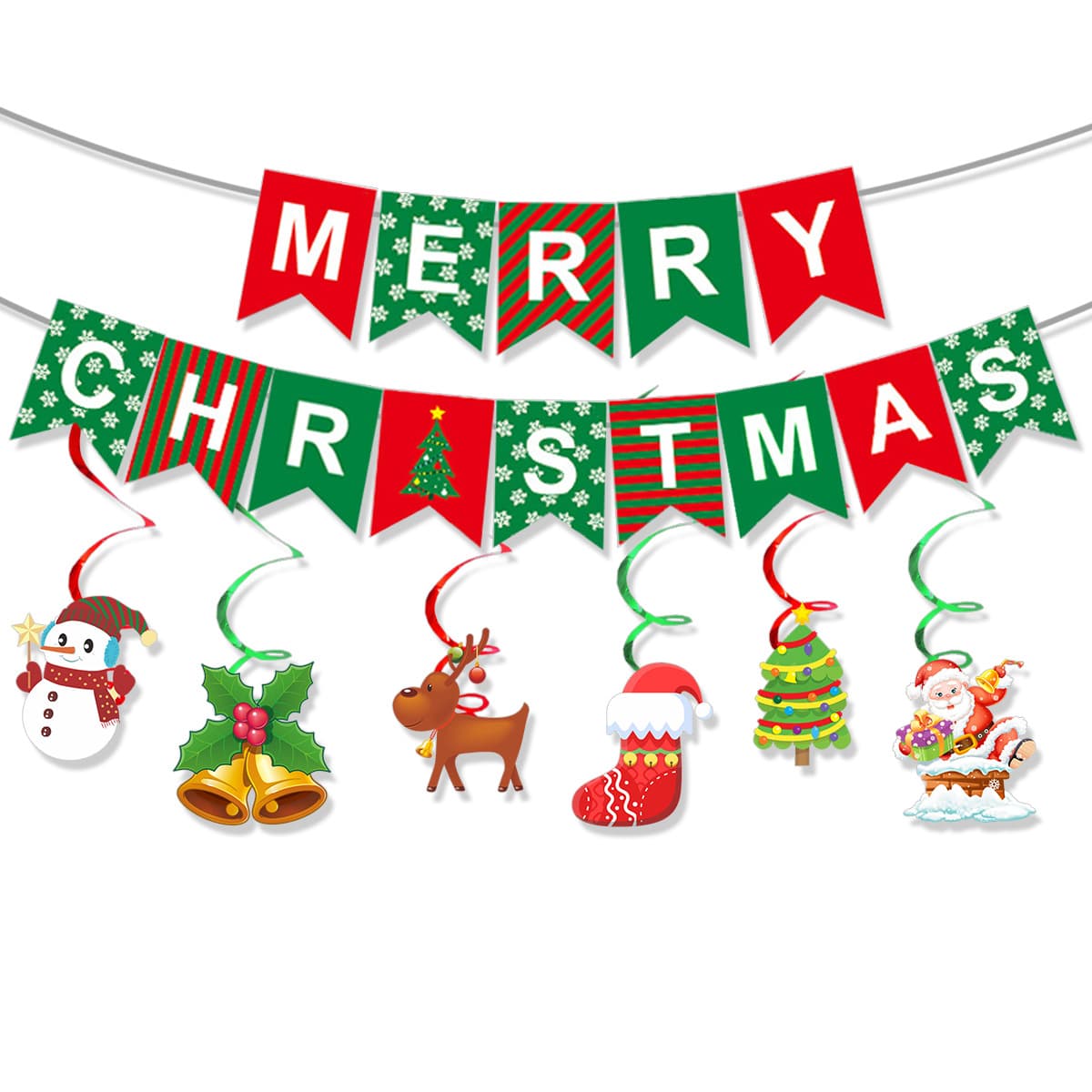 Cross-border Christmas Banner MERRY CHRISTMAS Snowflake Banner Snowman Swirl Pendant Wholesale Custom