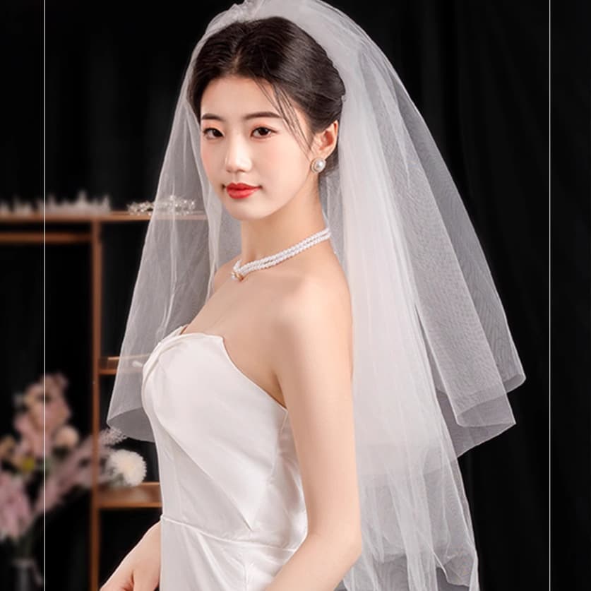 Manufacturer wholesale bridal veil double layer naked veil metal iron hair comb wedding short veil party simple veil photo taking