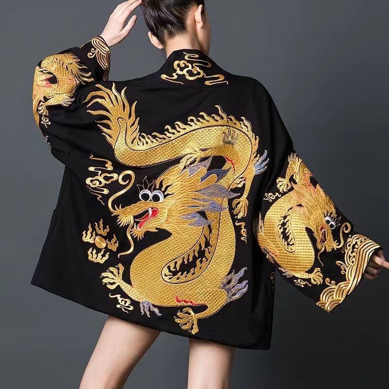 Chinese style printed dragon robe men's and women's coats large size cardigan national fashion ethnic style improved Hanfu 2024 spring and autumn style