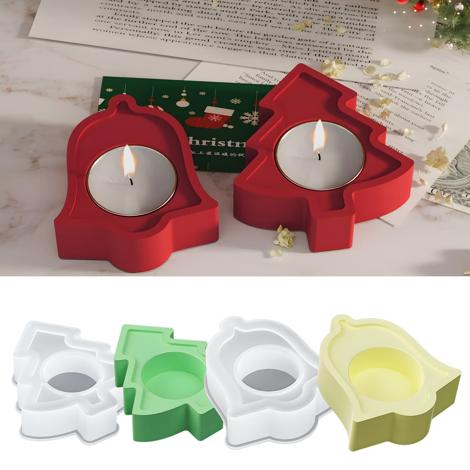 DIY Christmas Tree Candle Holder Epoxy Mold Creative Scented Christmas Bell Candle Holder Decoration Plaster Mold Cross-border