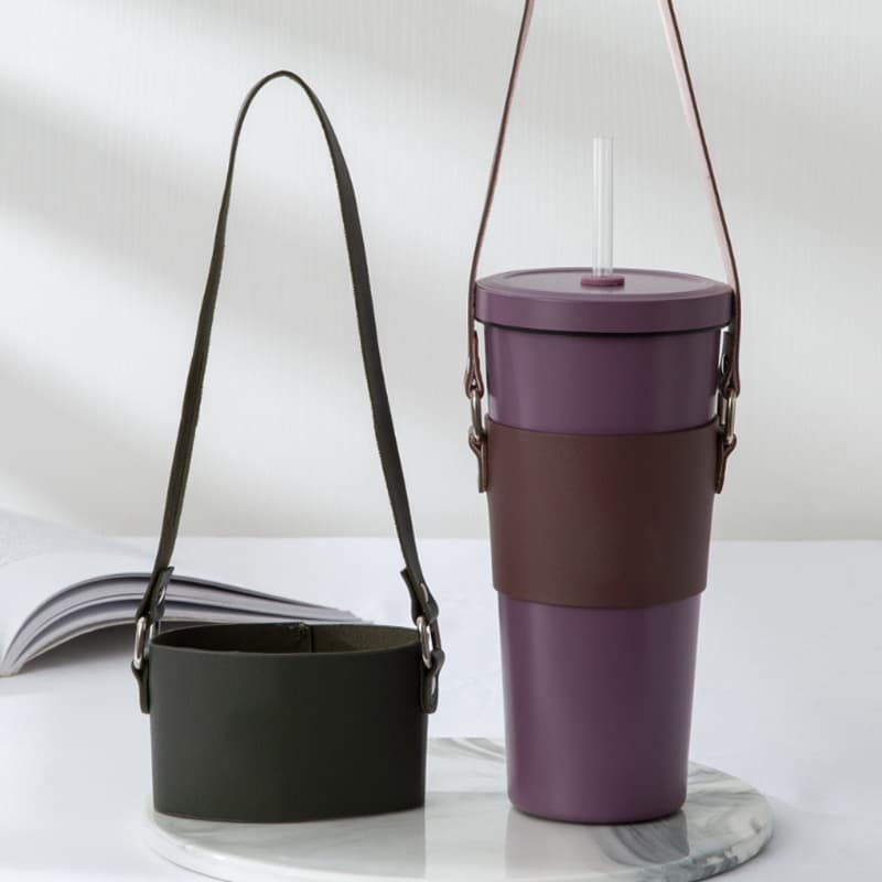 In Stock, Taiwan Best-Selling Leather Cup Sleeve for 830ml Insulated Cup, Portable Handle Milk Tea Cup Holder
