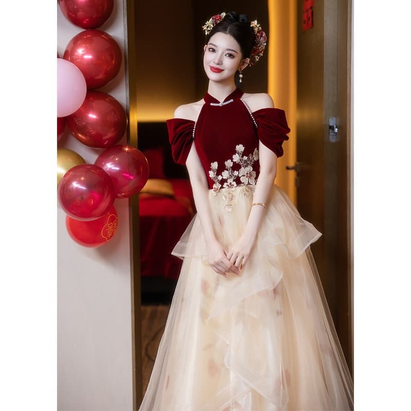 New Chinese style cheongsam toast dress bride 2026 new engagement wedding dress female princess dress back door banquet morning gown dress
