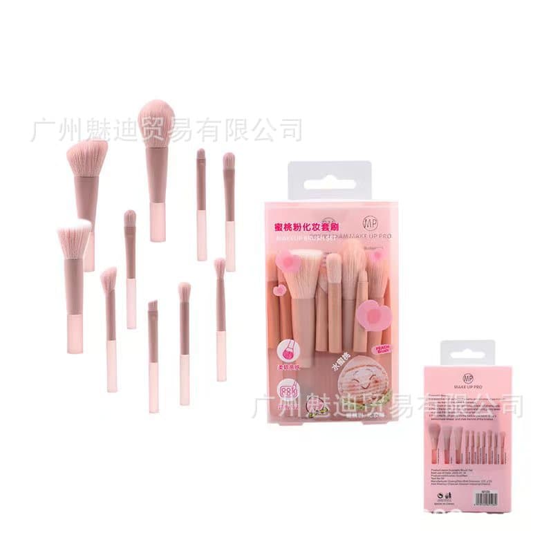 Peach Pink 10-Piece Makeup Brush Set INSmini Makeup Brush Set Concealer Blush Brush Eyeshadow Brush Powder Brush Travel