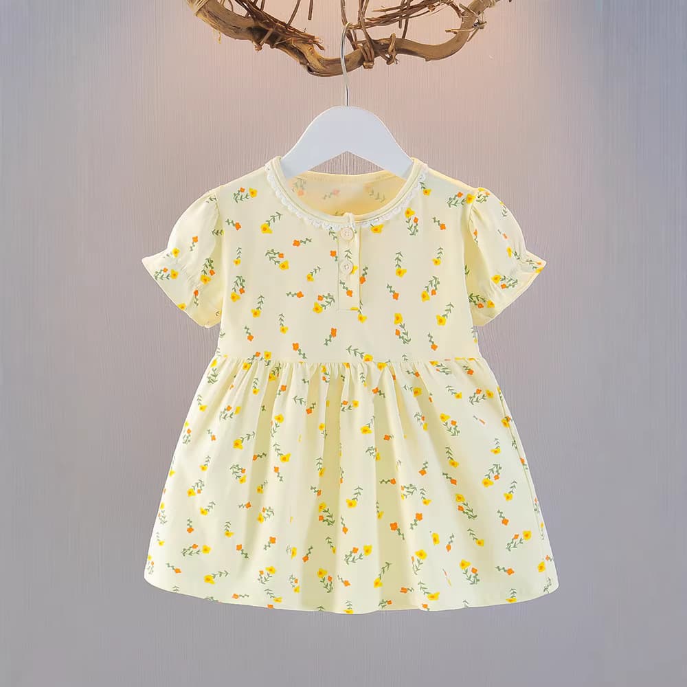 Girls Summer Dress New Style Fashionable Baby Outfit Floral Print Toddler Princess Dress Wholesale