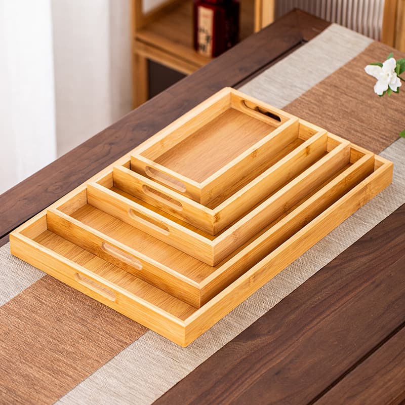 Wooden Tray Bamboo Wood Rectangle Creative Hotel Snack Fruit Bread Home Wood Double Ear Handheld Serving Tray