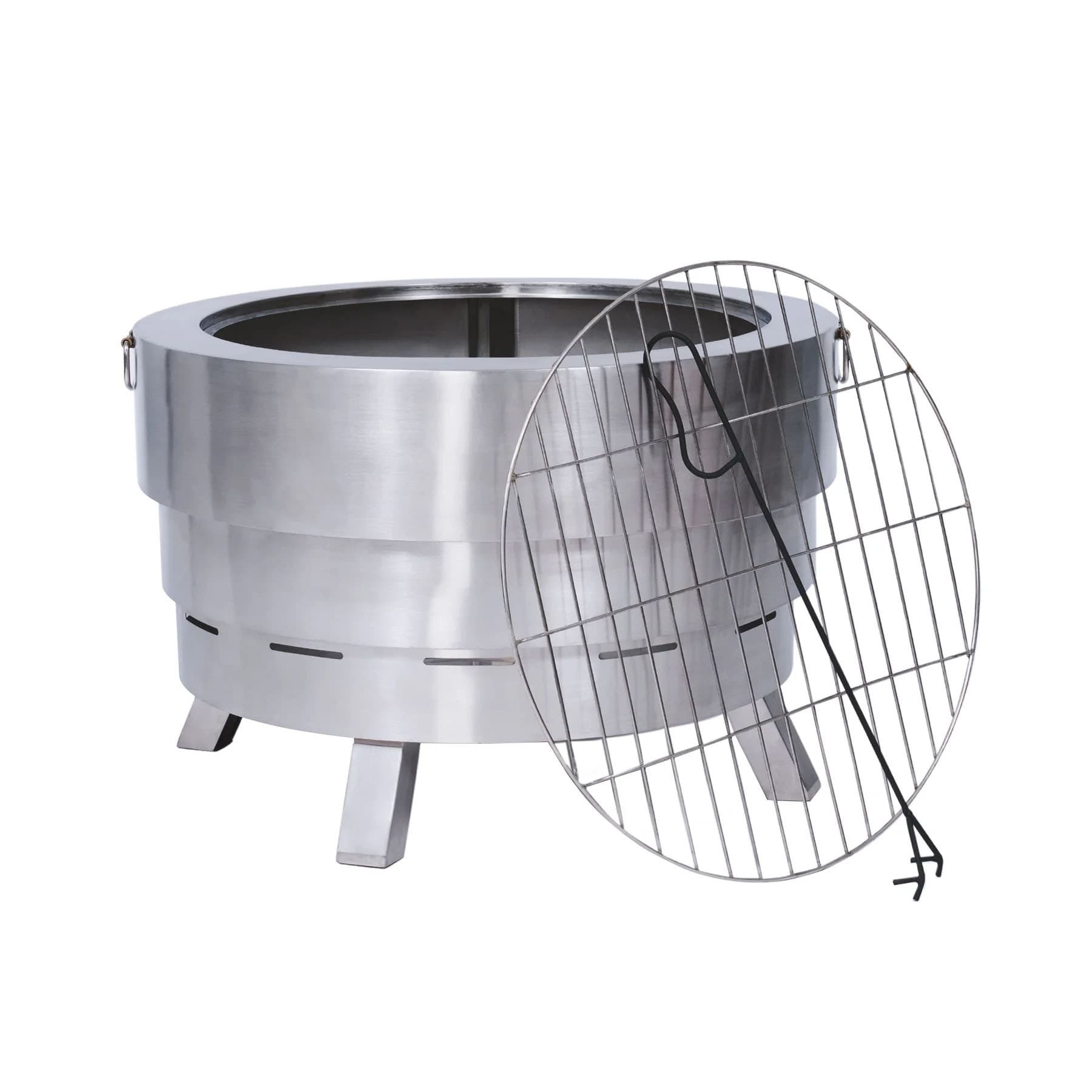 Outdoor custom portable telescopic BBQ grill, gathering and heating brazier, stainless steel and iron skewers charcoal grill