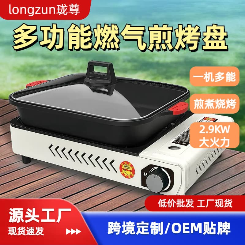 Portable Commercial Gas BBQ Grill with Dedicated Pan for Outdoor Cooking and Camping