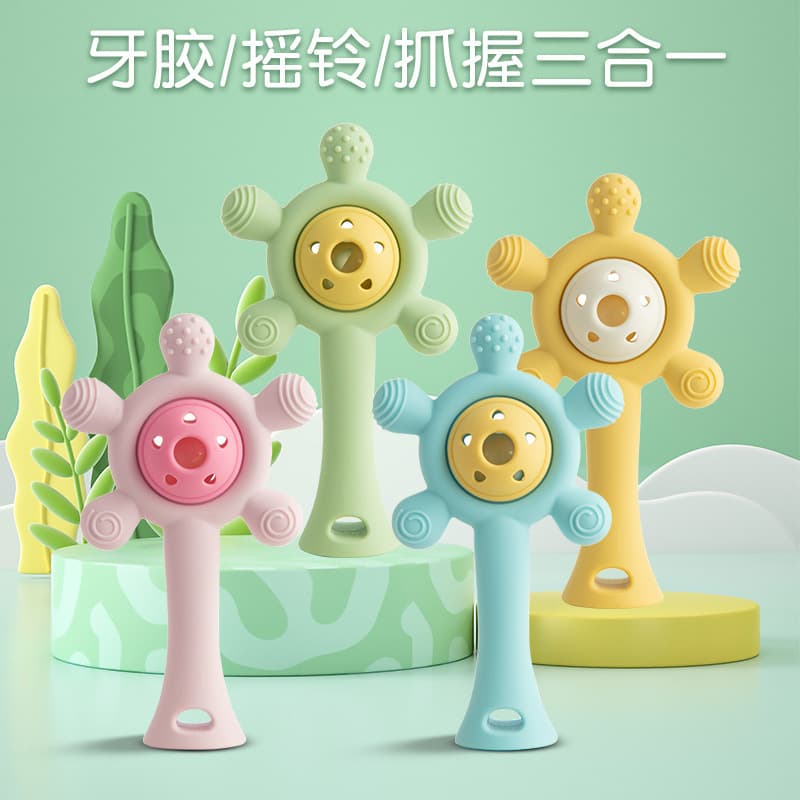 Baby Rattle Teether Infant Molar Stick Soothing Ferris Wheel Anti-Biting Hand Teether Boilable Baby Ringing Teething Toy