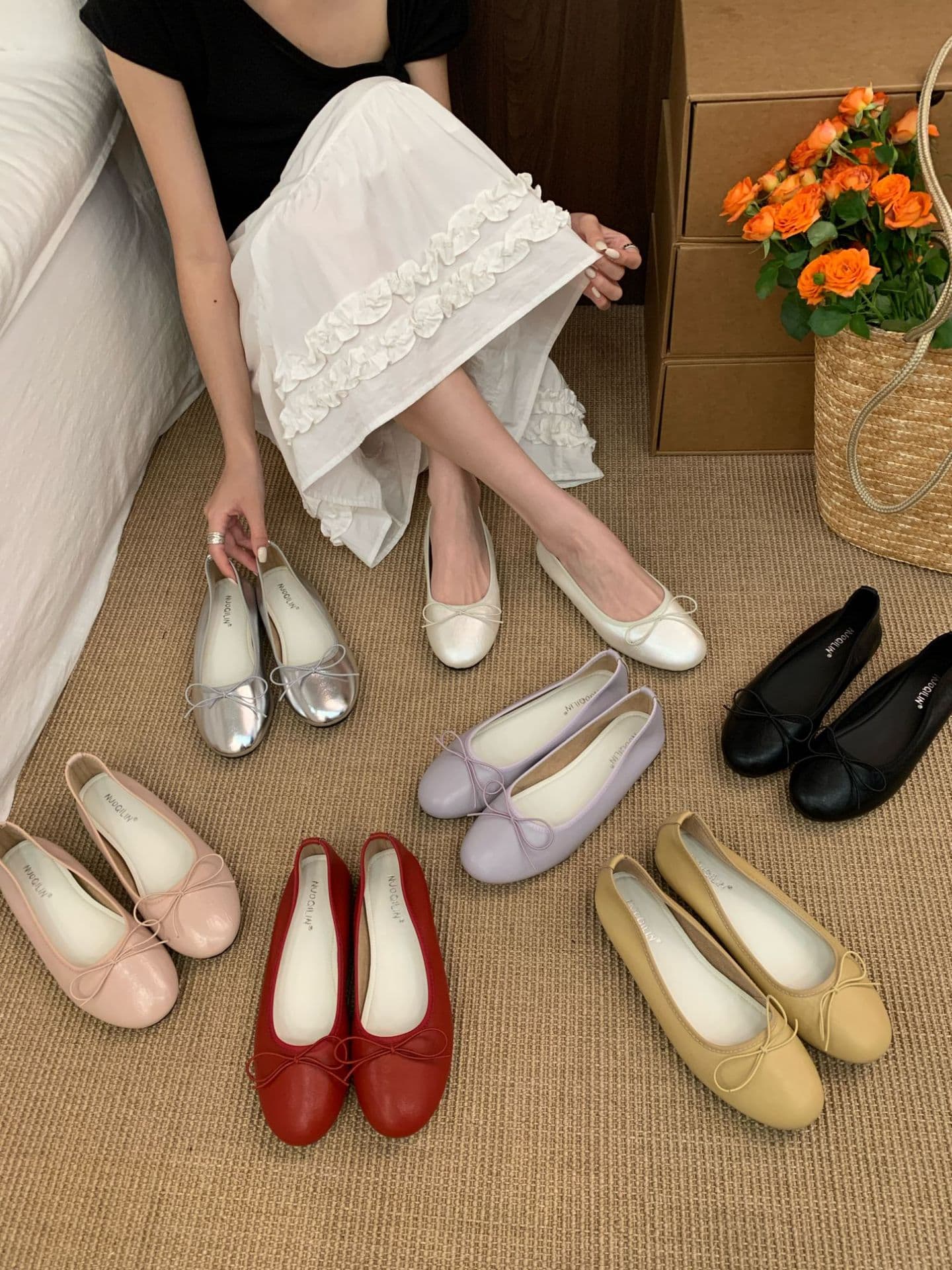 [Tax Not Included] 2026 Autumn New Style Shallow-Mouthed Women's Shoes with Bowknot, Flat Mary Jane Shoes, Round-Toe Loafers