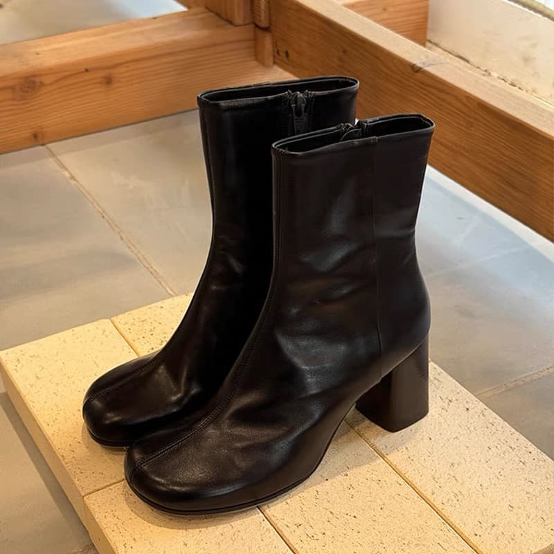 Leather Version~2024 New Autumn/Winter Genuine Leather Side Zipper Fashion Ankle Boots Women Chunky Heel High Heel Martin Boots Single Boots