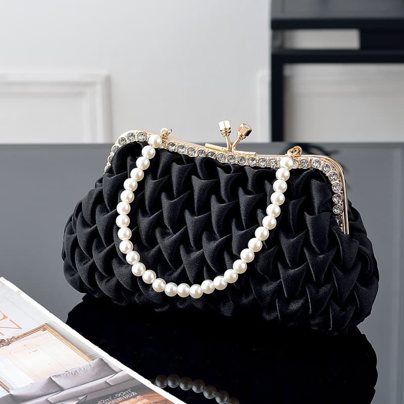Cross-border Minimalist Satin Pleated Evening Bag, European and American Banquet Evening Dress Soft Clutch Women's Cloth Bag Satin Clutch
