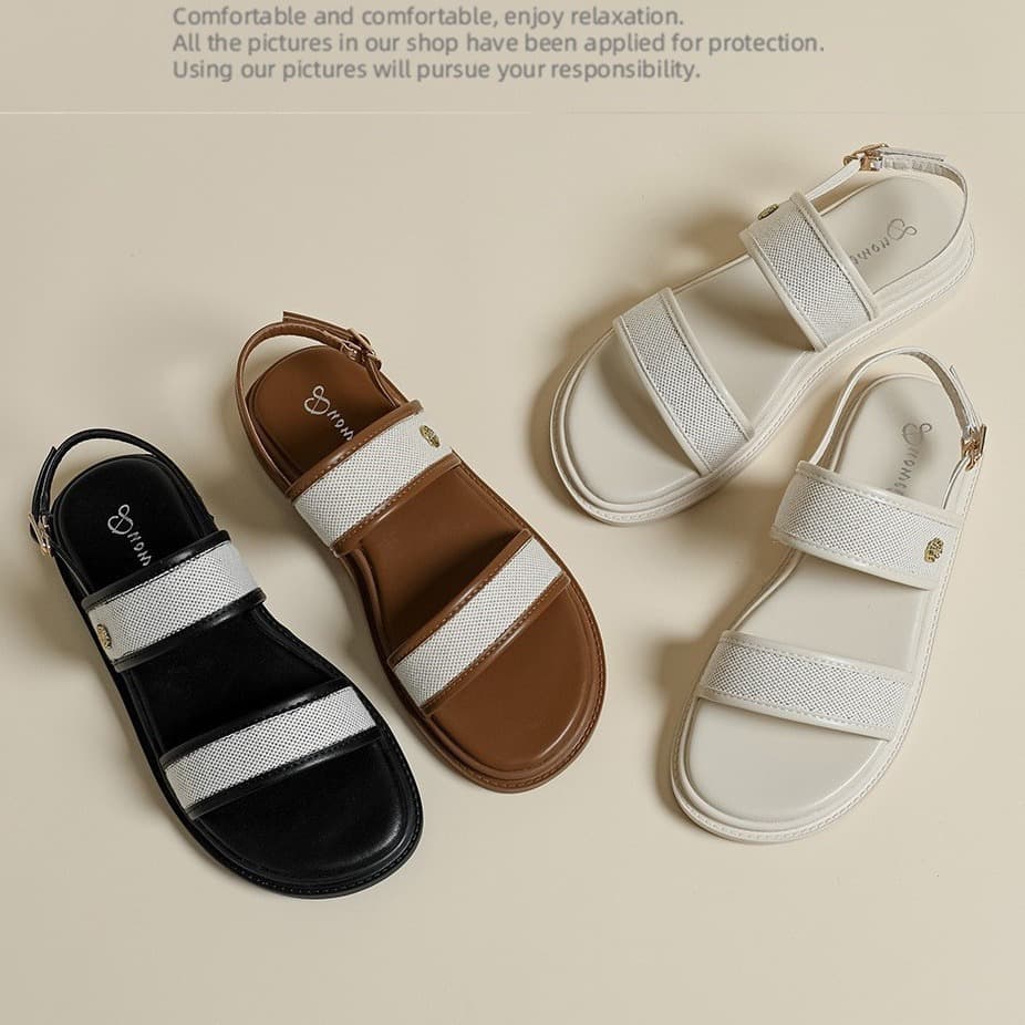 French Retro Roman Sandals Women's 2024 New Buckle Flat Sandals Beach Sandals Women Sandals