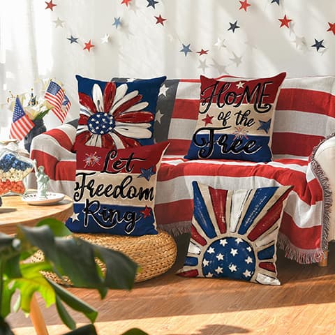 New Cross-Border USA Independence Day Flag Party Decoration Pillow Cover with Five-Point Star Pattern Letter Print Cushion Cover Backrest Cover