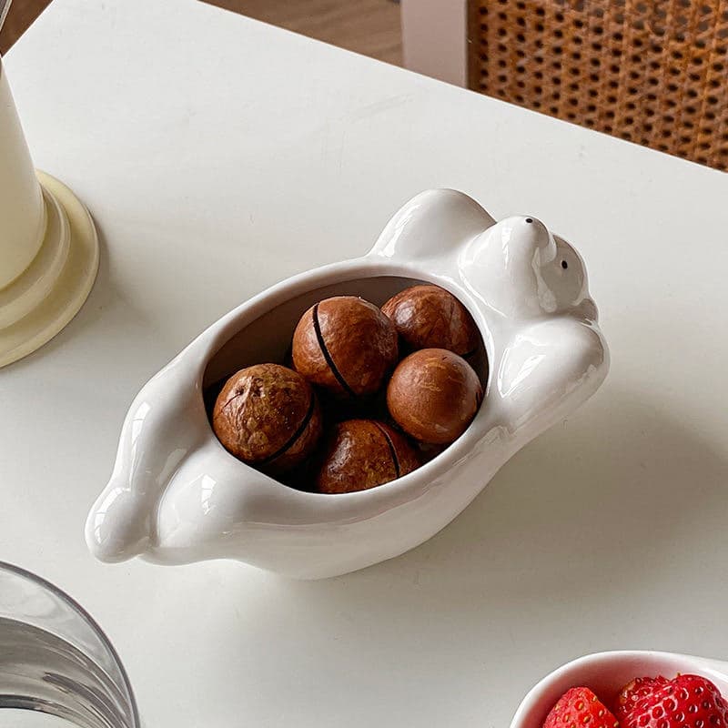 White Polar Bear Ceramic Plate for Home Use, Children's Small Bowl, Fruit Salad Bowl, Single Cute Creative Mini Tableware