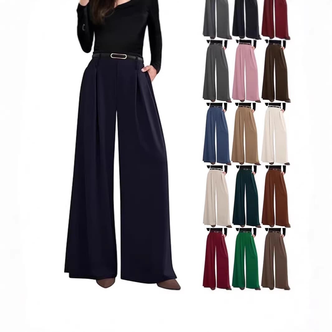 Cross-border European and American 26-year-old women's high-waisted solid color wide-leg pants loose casual straight business suit Amazon