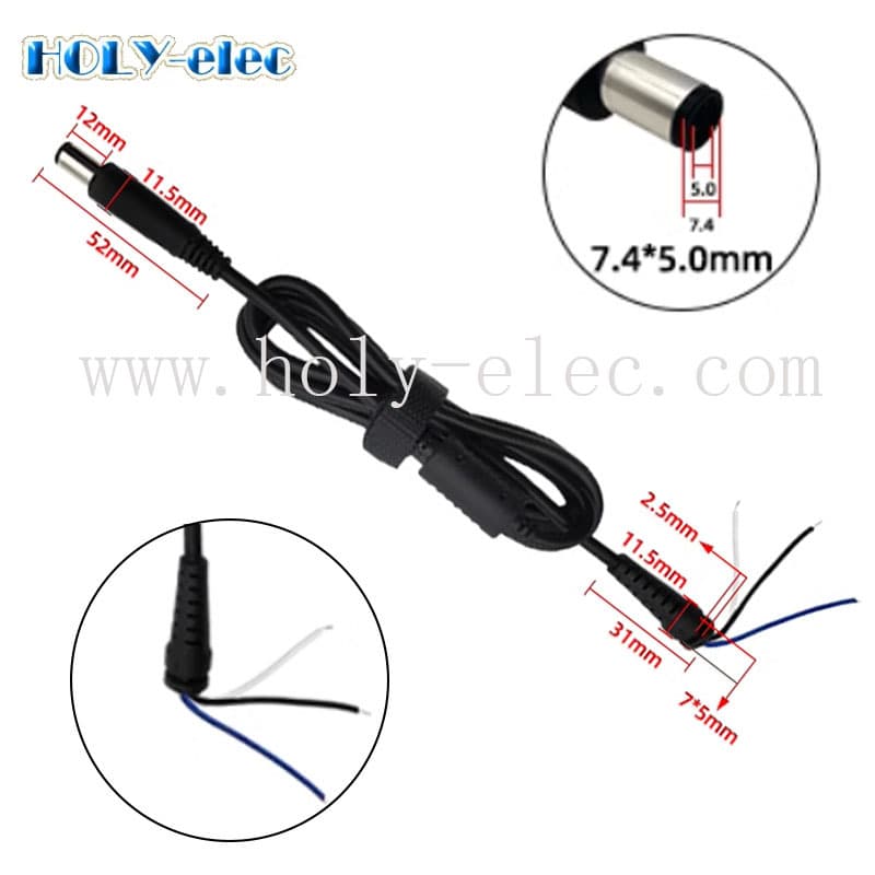 DC Power Male Connector Cable, Compatible with HP 7.4*5.0MM DC Power Cord 65W 90W