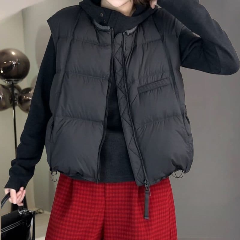 Plus Size Simple Warm Solid Color Round Neck Zipper Cardigan Cotton Jacket, Soft Concealing Slimming Sleeveless Vest