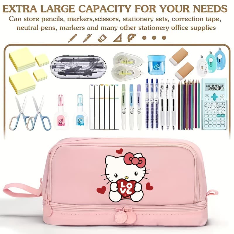 2026 New Hello Kitty Handbag Multi-functional Pencil Case Extra Large Capacity Stationery Organizer