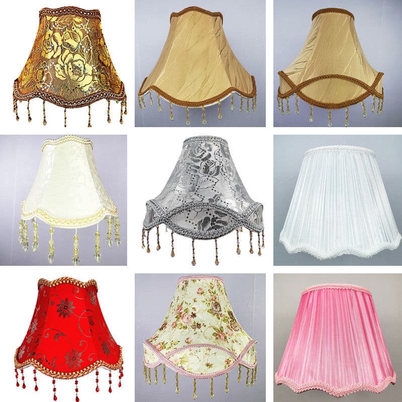 European-Style Fabric Lampshade Table Lamp Round Accessory Vintage Bedside Floor Lamp with Hanging Bead Shell Cover Bedroom Folding Fabric Model