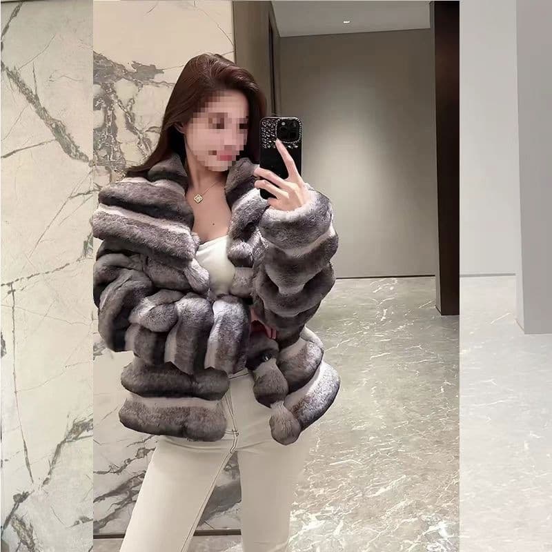 K7X 2024 Winter New Style Haining Fur Whole Skin Rex Rabbit Fur Fashion Coat Women's Short Style Chinchilla Blue Dragon