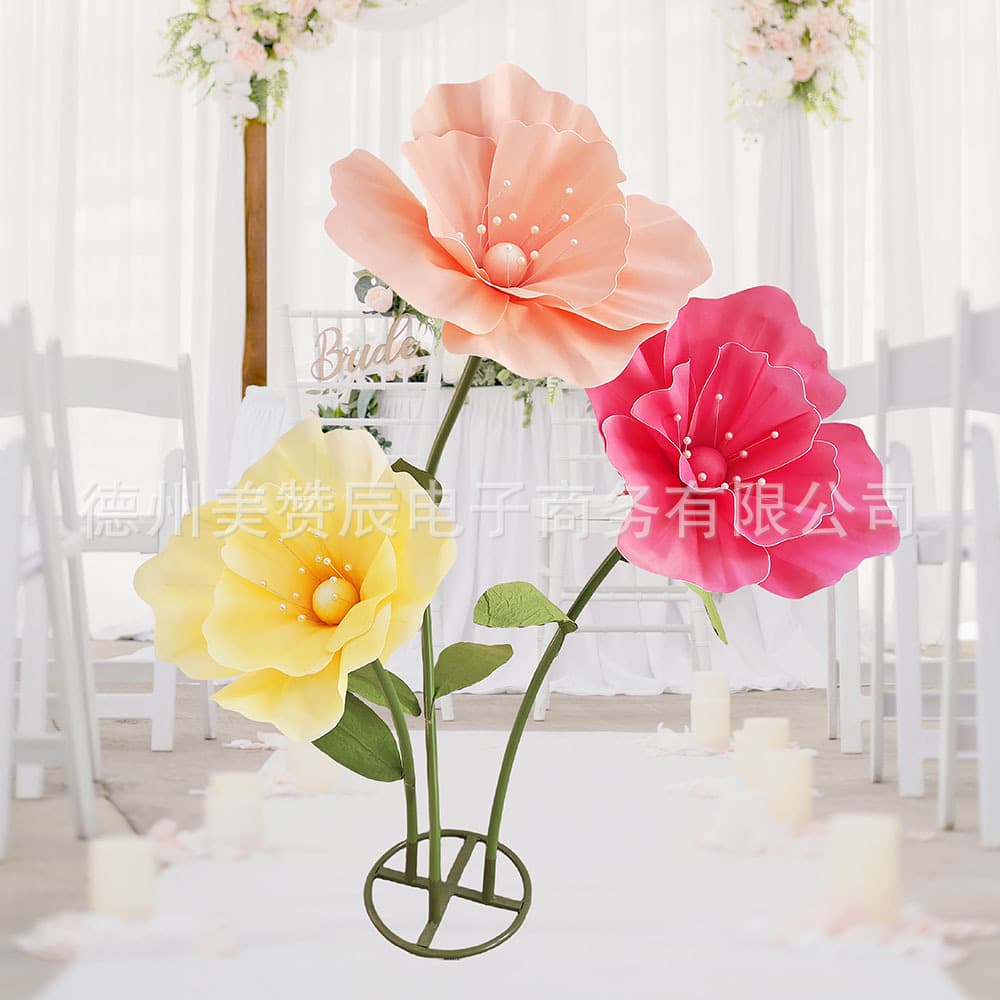 Wedding Aisle Decoration Artificial Poppy Flowers T-Stage Scene Setup Handmade Large Blooms Window Display Props Faux Flowers