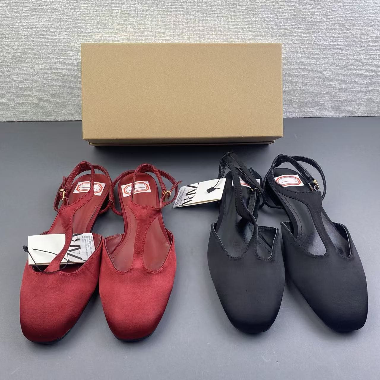 ZA2026 Women's Shoes Black Square Toe Thick Heel Sandals Women's Fashion Versatile Outerwear Thin Heel Mule Shoes Women's Flat Bottoms