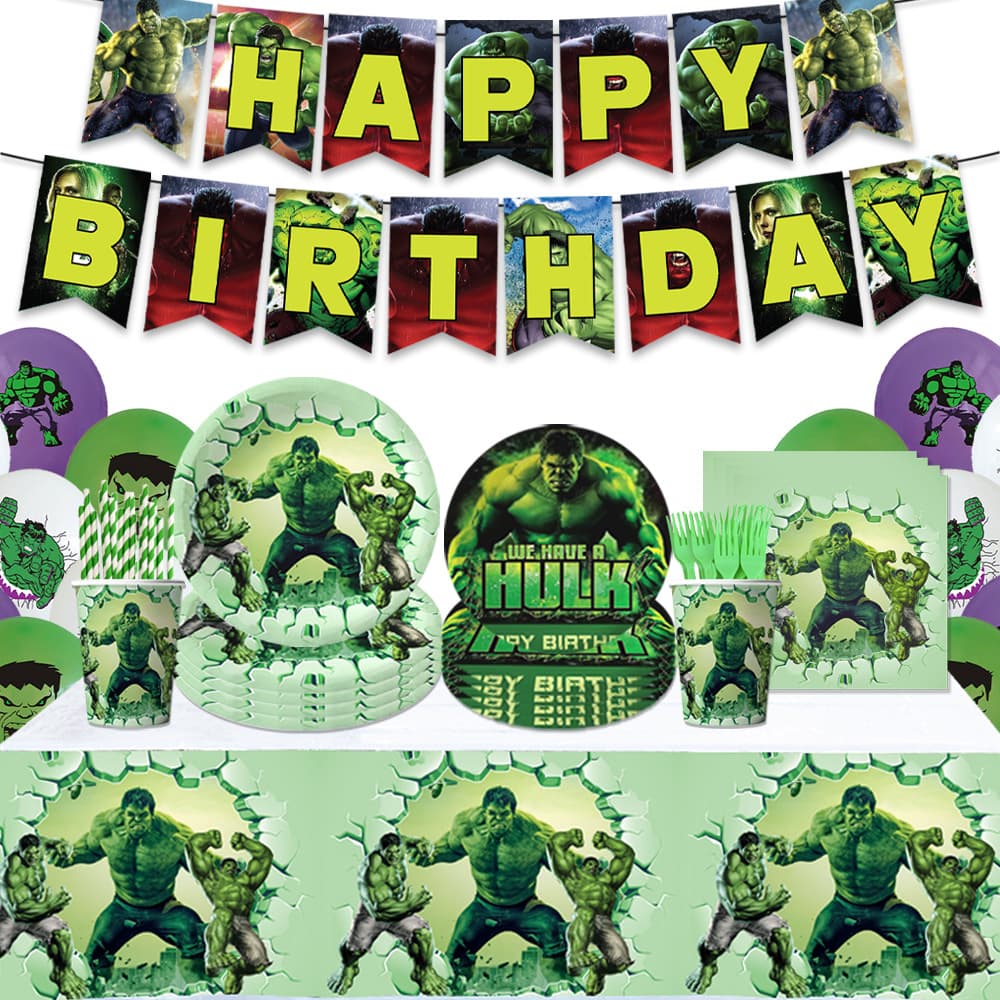Hulk Themed Birthday Party Decorations Party Supplies Avengers Paper Plates Napkins Paper Cups Tablecloth Flag Arrangement