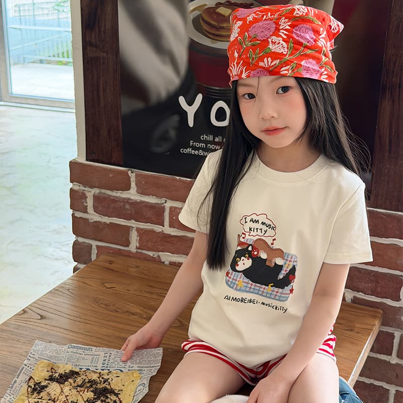 Elmo Beibei Children's Clothing Children's Slim Hot Girl Short T-shirt Girls' Right Shoulder Cute Half-Sleeve Cotton Cartoon Short Sleeve