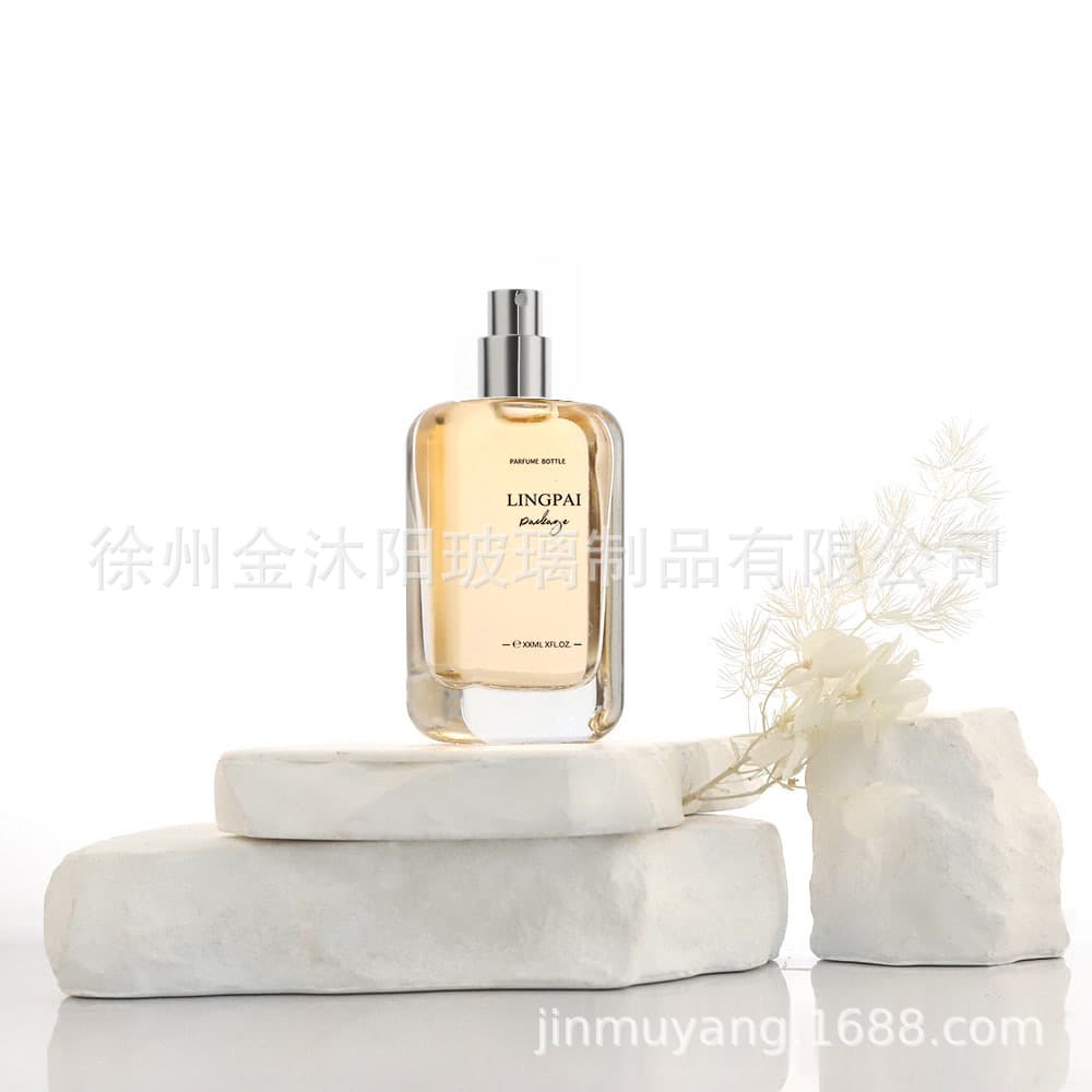 Flat Square Snap-On Perfume Bottle, Transparent, 30ml, 50ml, 100ml, Empty Bottle, High-End Complete Set with Lid and Spray