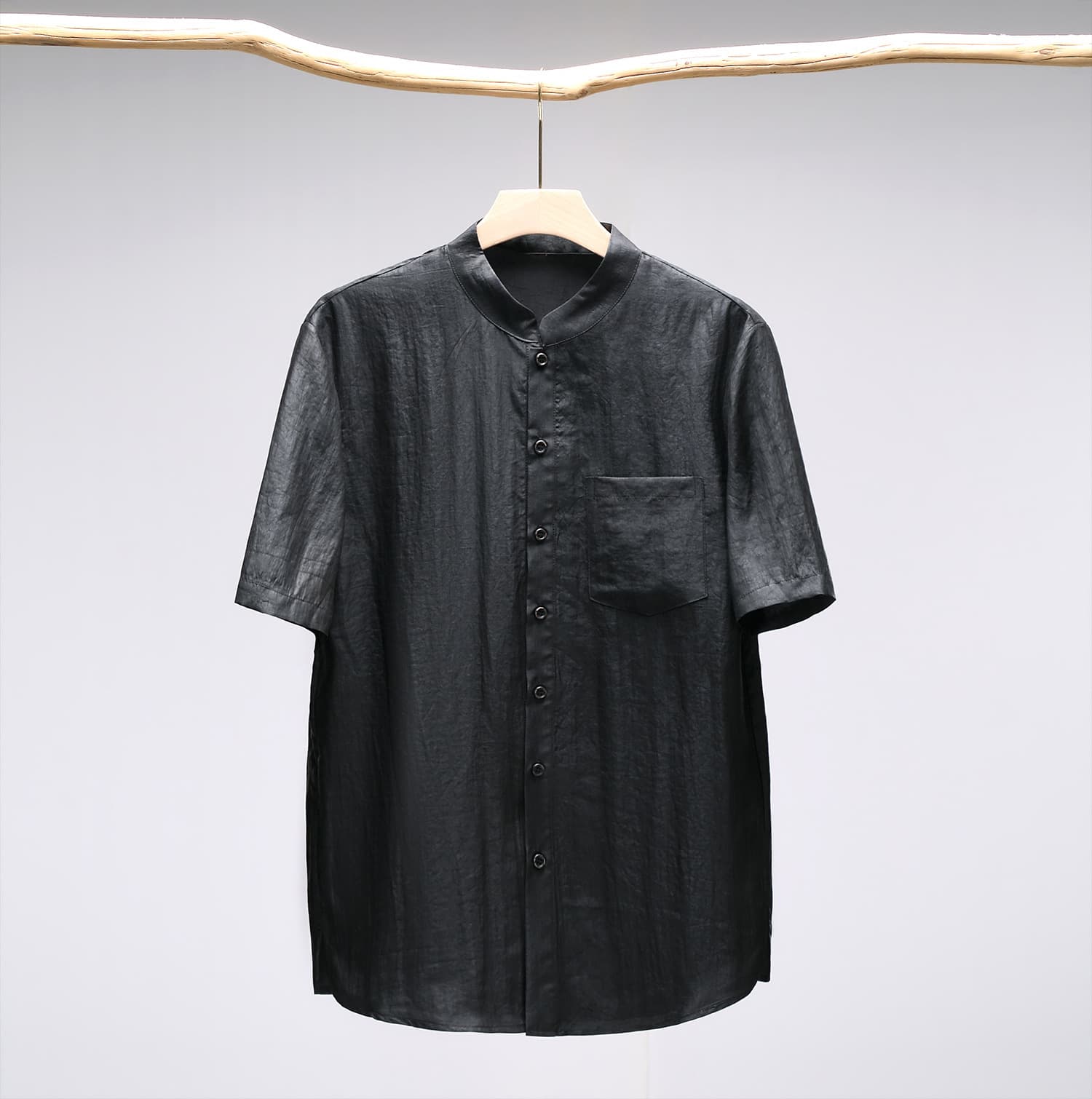 Black Tortoise Pattern Summer Short-Sleeve Shirt and Pants Set, Loose Mulberry Silk Shirt, Xiangyun Gauze High-End Men's Clothing