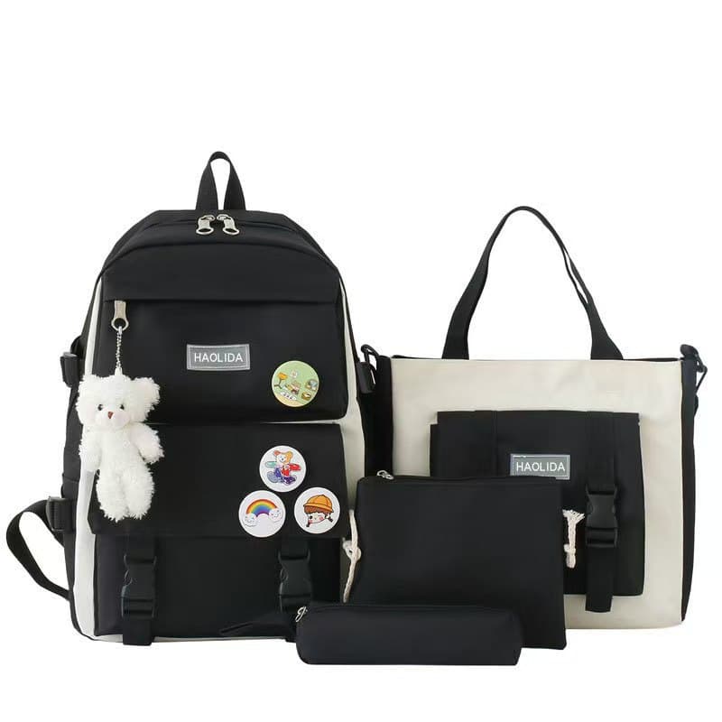 Student Backpack Fresh Campus Style Fashionable Backpack 4-Piece Set Korean Style Casual Lightweight Travel Laptop Backpack
