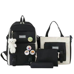 Student Backpack Fresh Campus Style Fashionable Laptop Backpack 4-Piece Set Korean Casual Lightweight Travel Bag