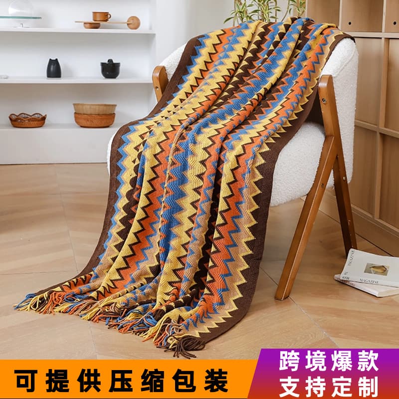 Bohemian Blanket for Leisure Afternoon Nap, Air Conditioning Office Throw, Nordic Style Sofa Blanket, Ins Style Thick Fleece